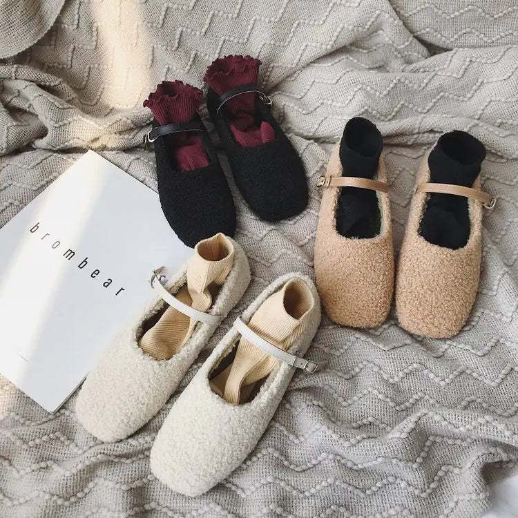 Women's Fuzzy Slippers with Lambswool Sole