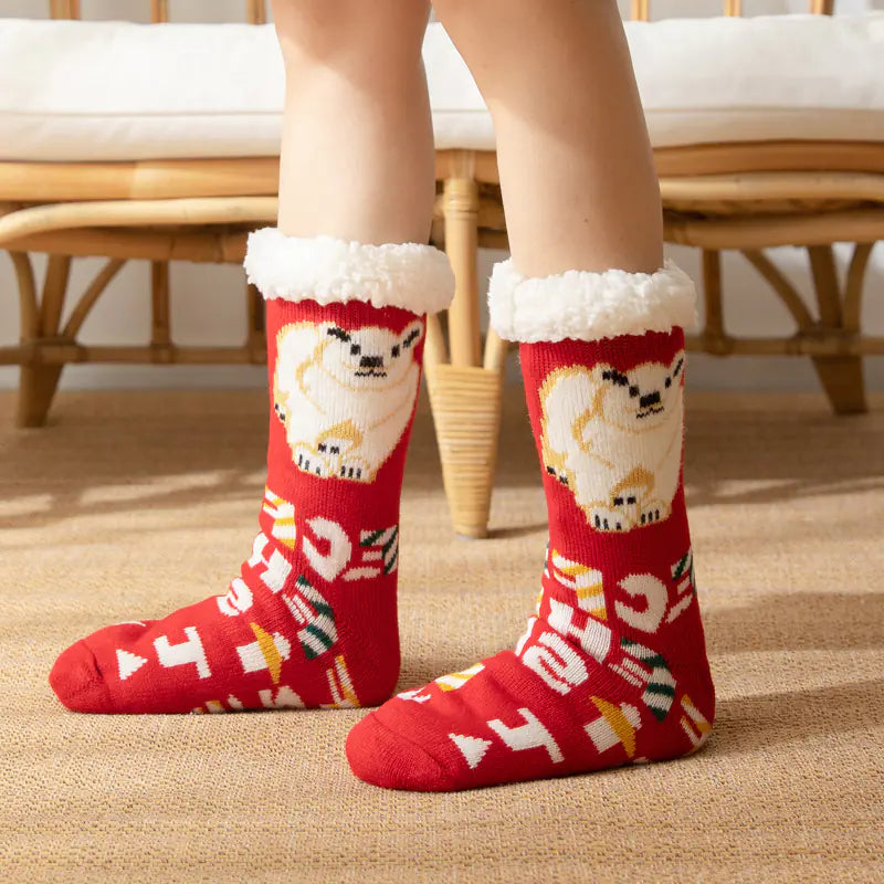 Winter Christmas Plush Coral Fleece Home Socks
