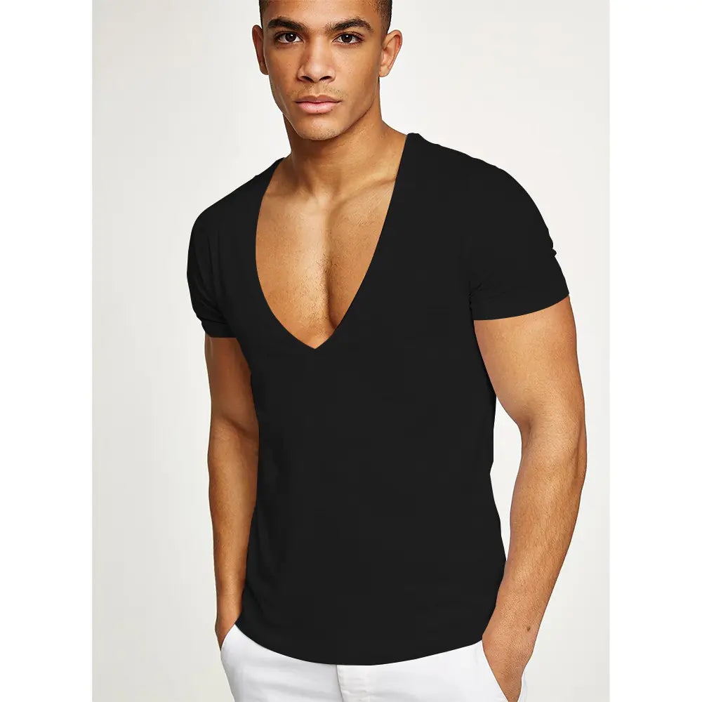 Men's Slim Fit Deep V-Neck Short Sleeve T-Shirt