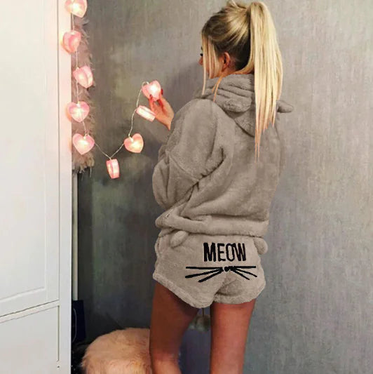 Cat Embroidery Hoody Pajama Set