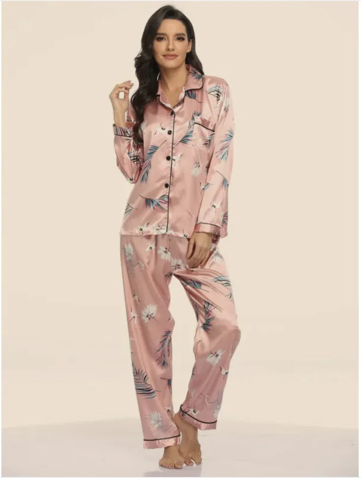 Ladies Stretch Satin Pyjama Set
