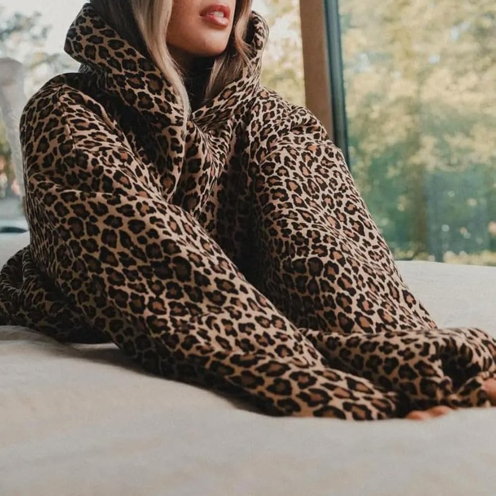 Unisex Leopard Print Hoodie Set