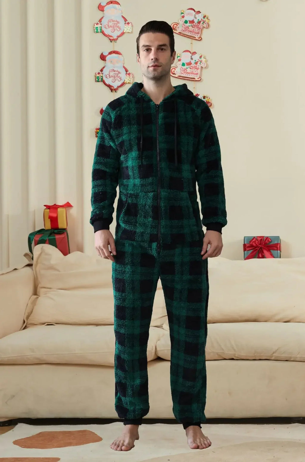 Casual Flannel Onesies Hoodie Jumpsuit