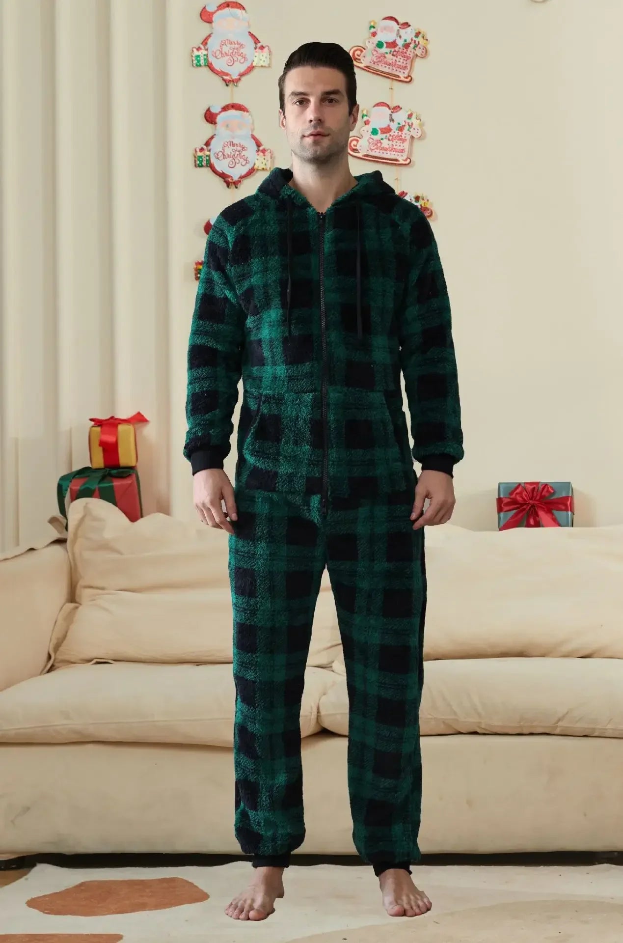 Casual Flannel Onesies Hoodie Jumpsuit