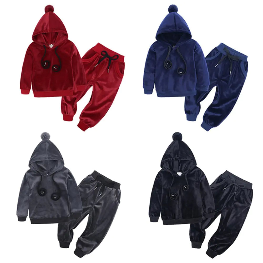 Kids Velvet Hoodie Set