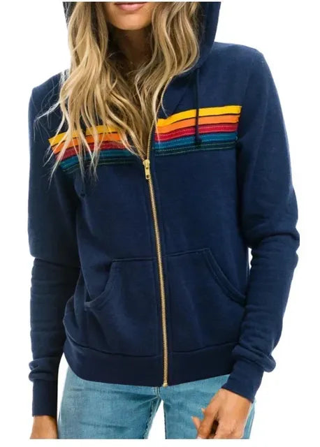 Unisex Aviator Nation 5 Stripe Zip Hoodie Sweatshirt
