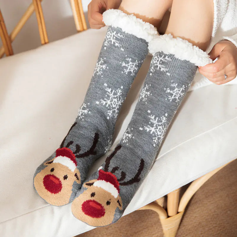 Winter Christmas Plush Coral Fleece Home Socks