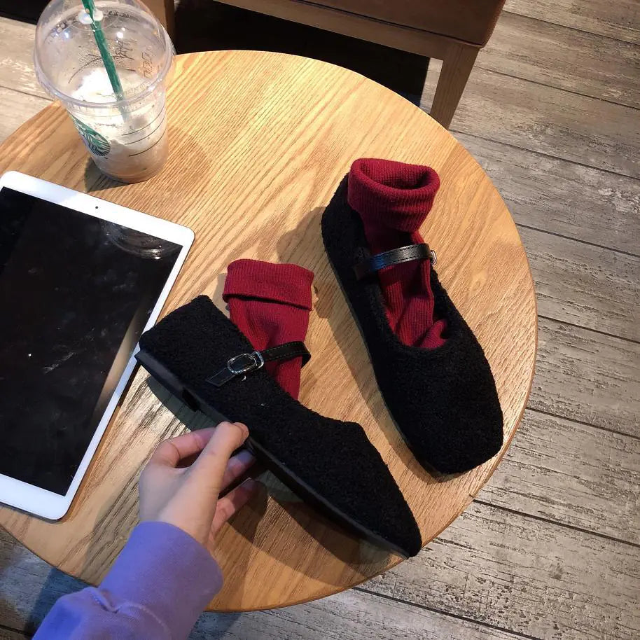 Women's Fuzzy Slippers with Lambswool Sole