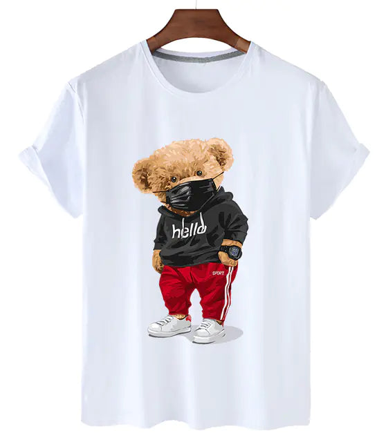 Pop Logo Casual Large Cartoon Bear T-Shirt