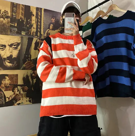 Men's Hoop Loose Round Neck Sweater