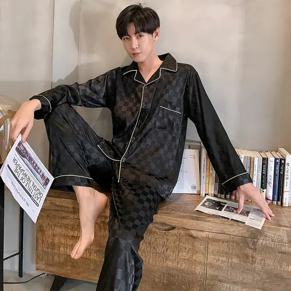 Mens Luxury 2tone Square Silk Pyjama Set