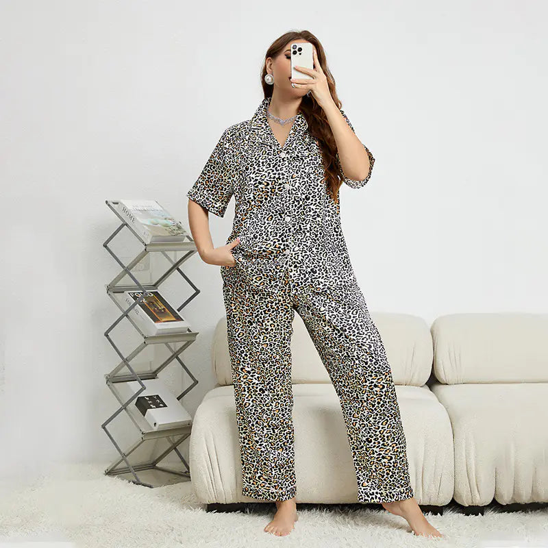 Ladies Plus Size Leopard Pyjamas
