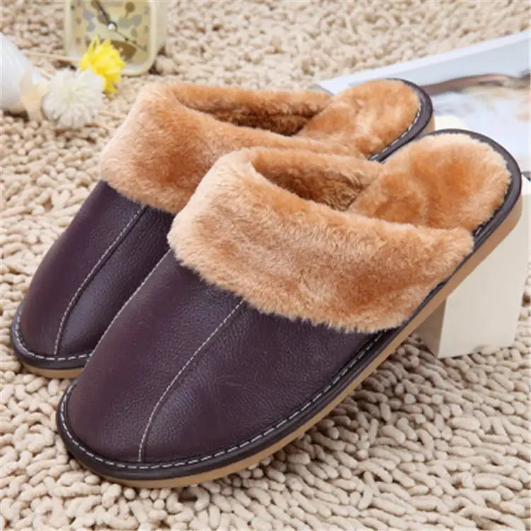 Mens Cowhide Cotton Slippers