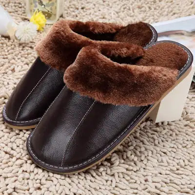 Mens Cowhide Cotton Slippers