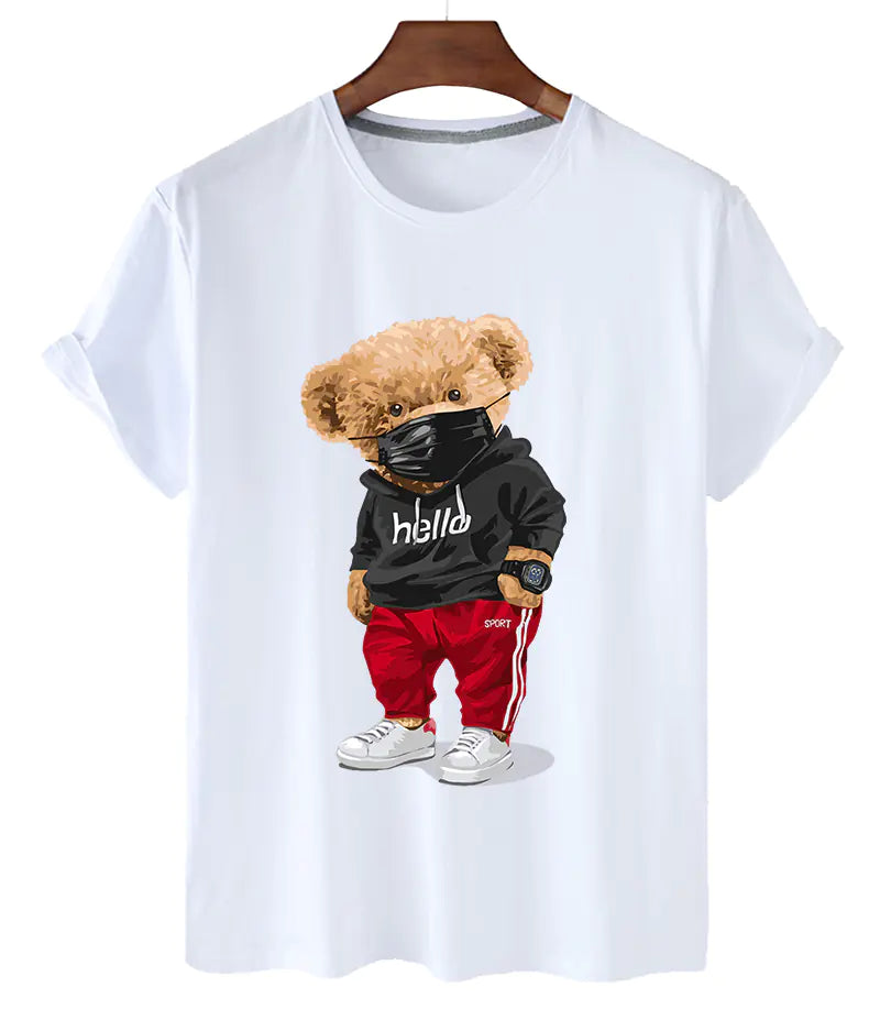 Pop Logo Casual Large Cartoon Bear T-Shirt