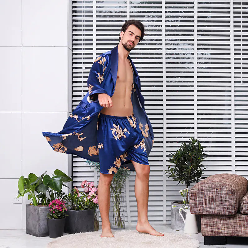Men's Lightweight Long Sleeve Satin Bathrobe