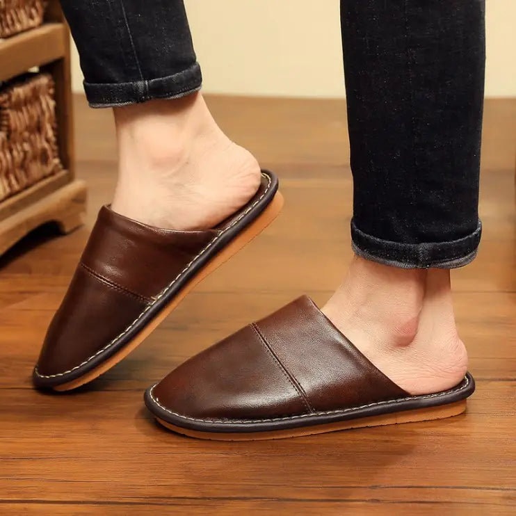 Luxury Leather Slippers Couples