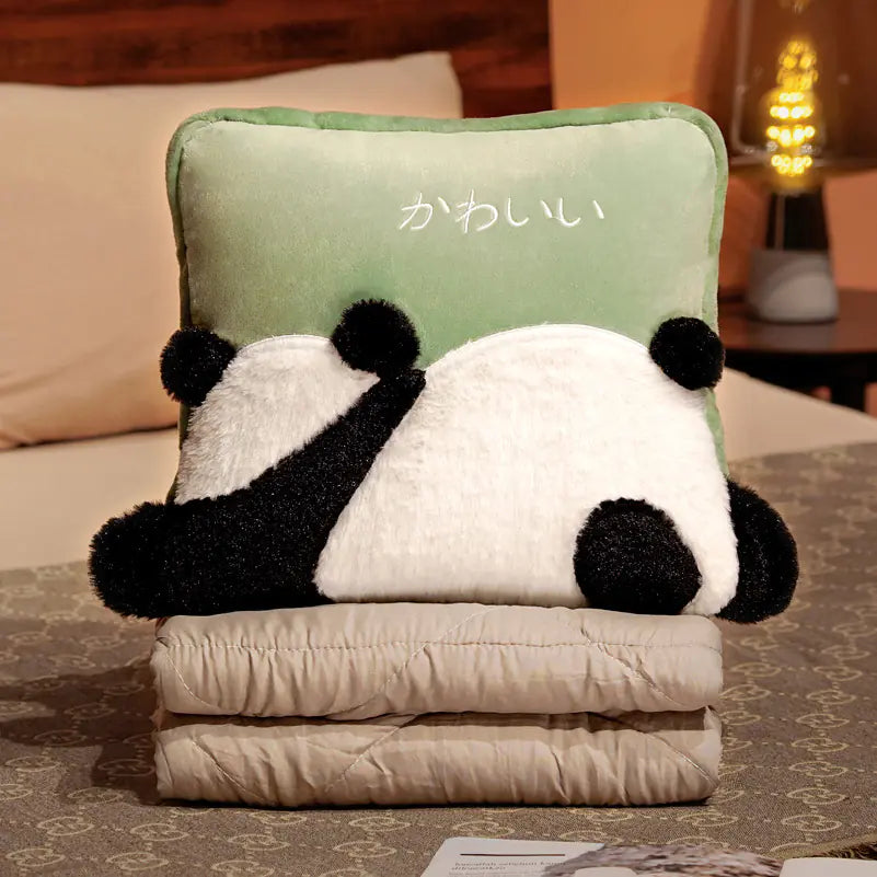 Cute Cartoon Panda Pillow Blanket Combo