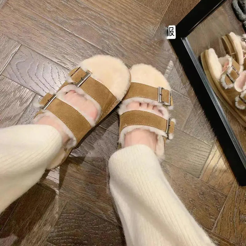 Wool Buckle Slippers