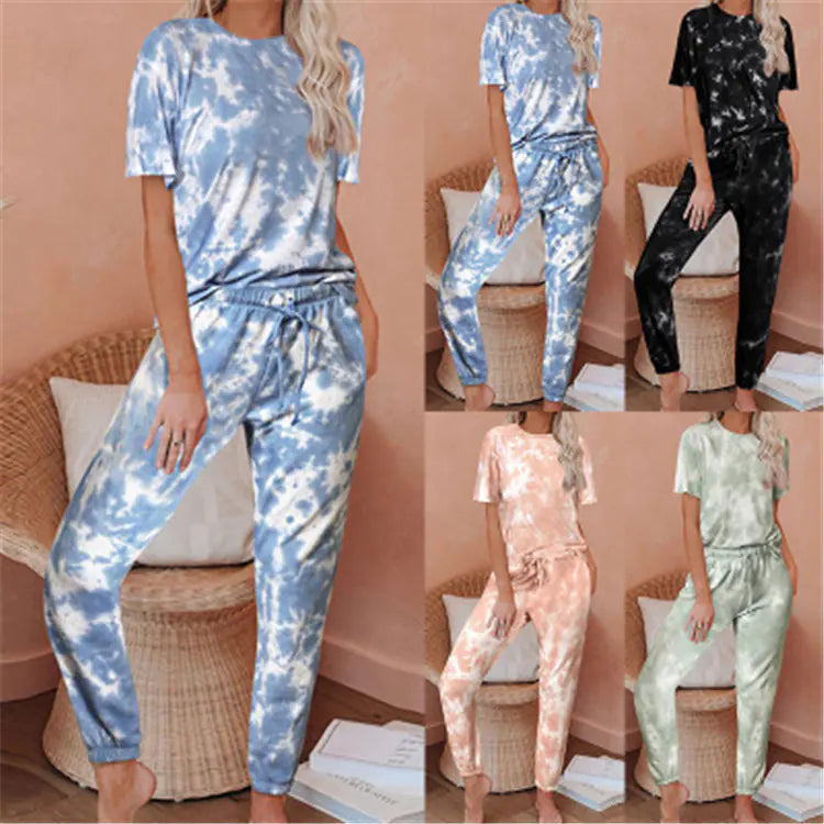 Ladies Short Sleeve Tie-Dye Pyjamas