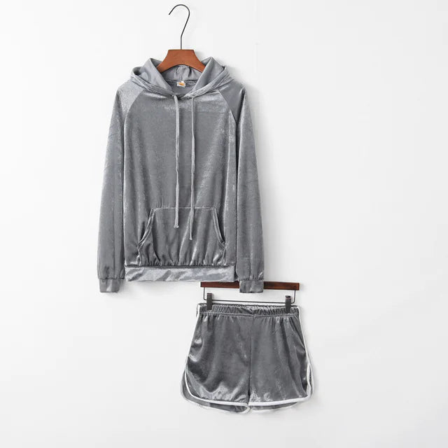 Velvet Hoodie and Shorts Set