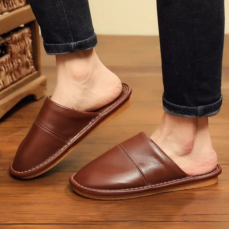 Luxury Leather Slippers Couples