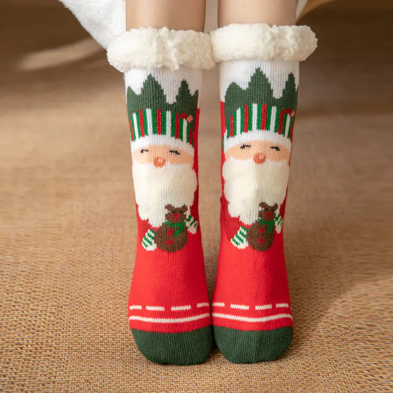 Winter Christmas Plush Coral Fleece Home Socks