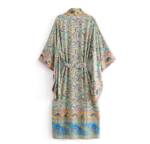 Long Phoenix Tail Print Kimono Cardigan