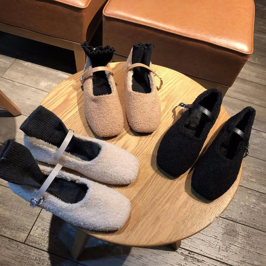 Women's Fuzzy Slippers with Lambswool Sole