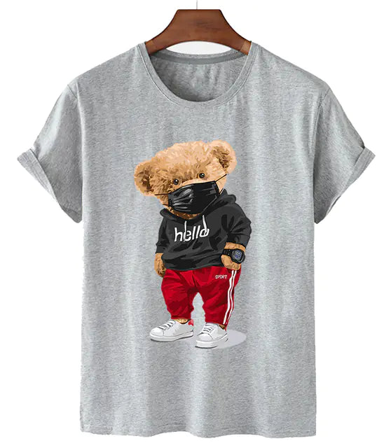 Pop Logo Casual Large Cartoon Bear T-Shirt