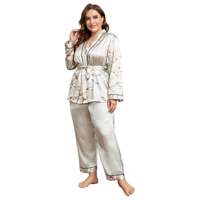 Plus Size Ladies Satin Robe & Trousers