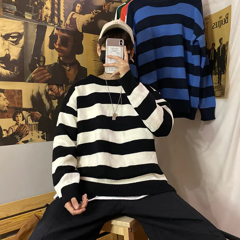 Men's Hoop Loose Round Neck Sweater