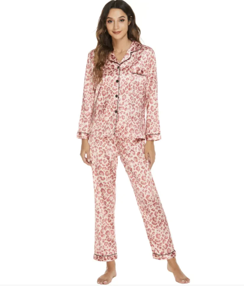 Ladies Stretch Satin Pyjama Set