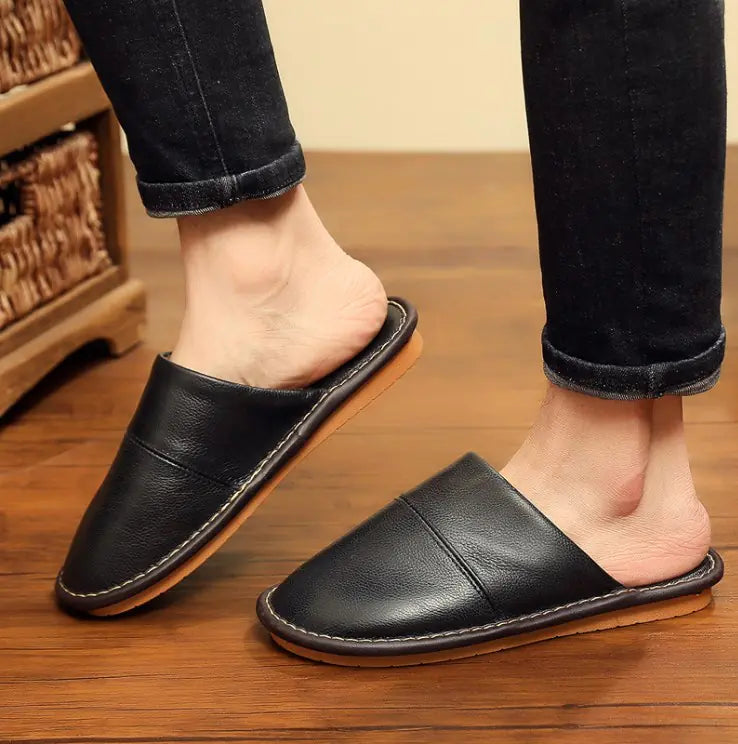 Luxury Leather Slippers Couples