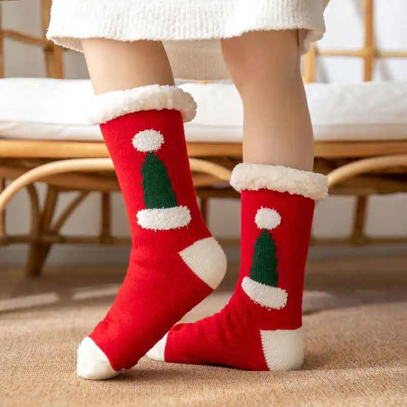 Winter Christmas Plush Coral Fleece Home Socks