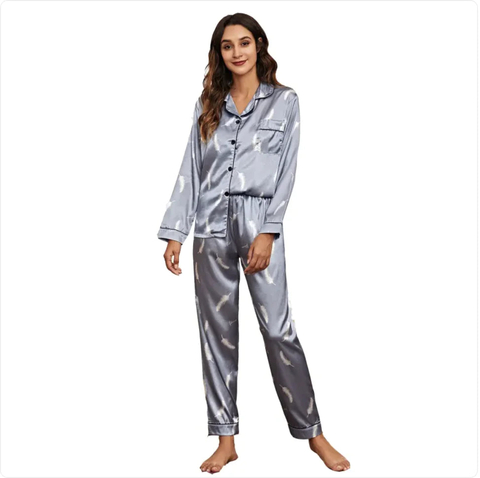 Ladies Stretch Satin Pyjama Set