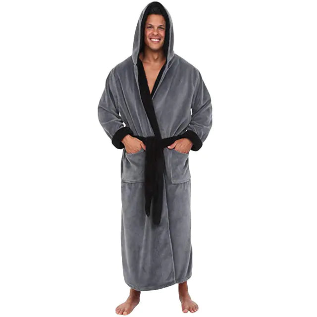 Men's Thick Flannel Hooded Bathrobe
