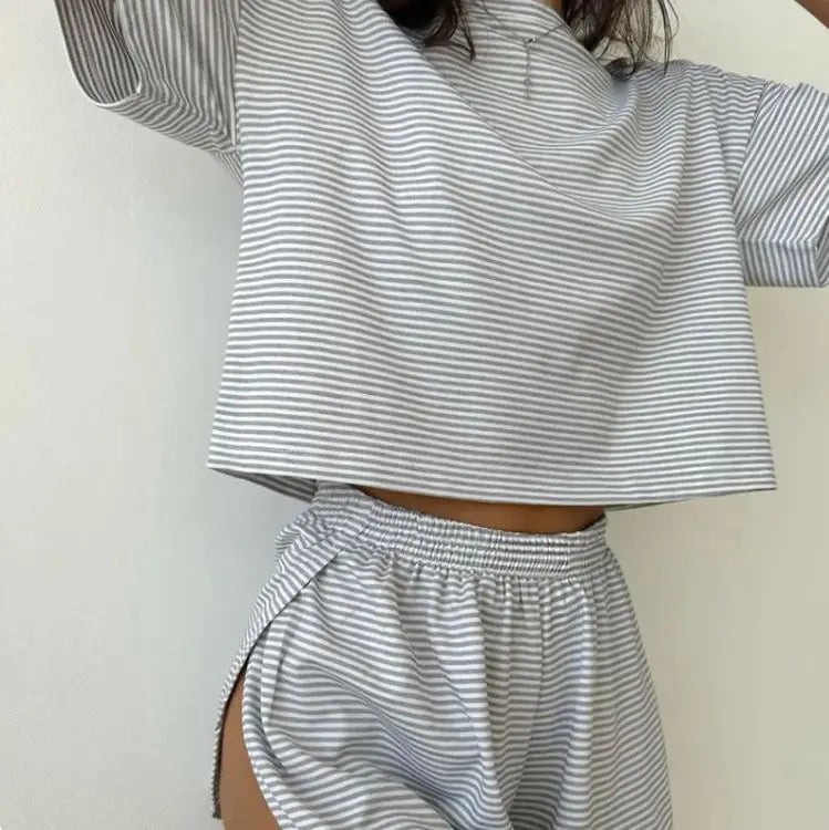 Knitted Striped Pyjamas Suit Shorts