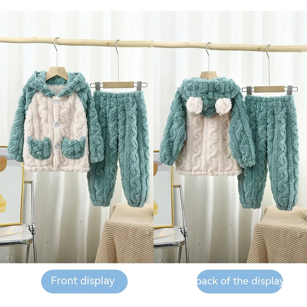 Thick Jacquard Hooded Flannel Pajamas for Kids