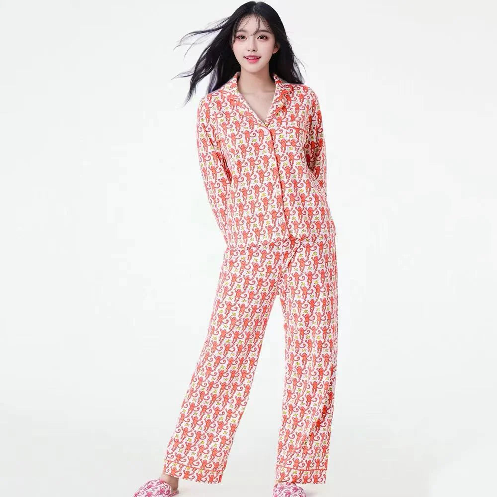 Ladies Monkey Printed Pajama Set