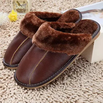 Mens Cowhide Cotton Slippers