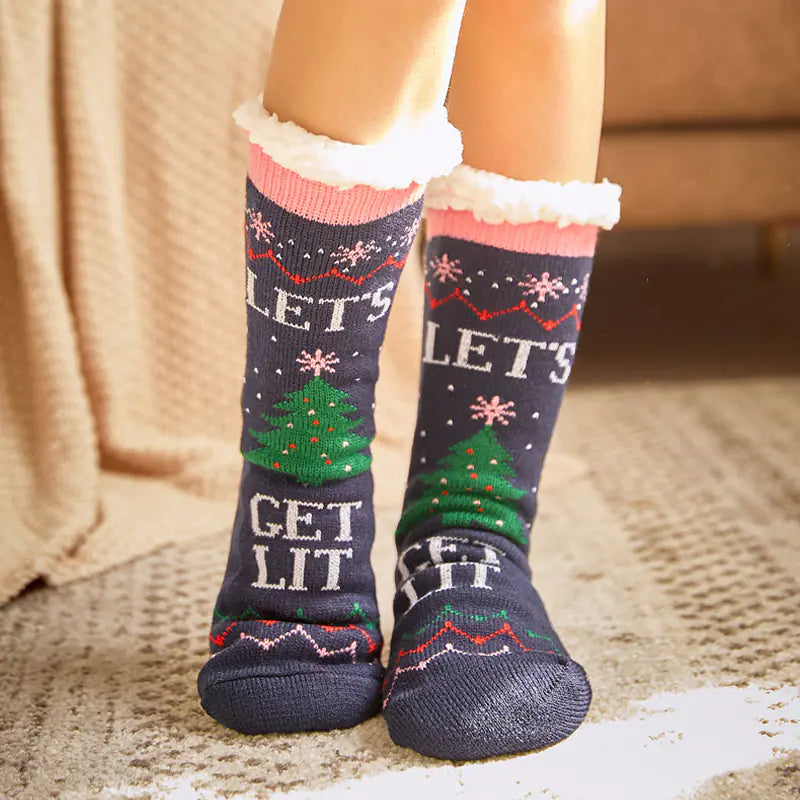 Winter Christmas Plush Coral Fleece Home Socks