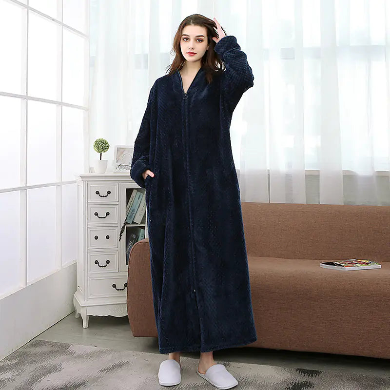 Unisex Long Zipper Bathrobe