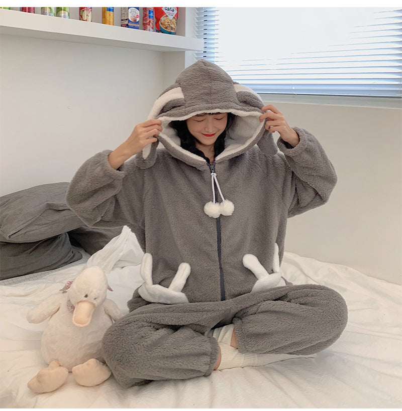 Cute Coral Velvet Winter Rabbit Onesie