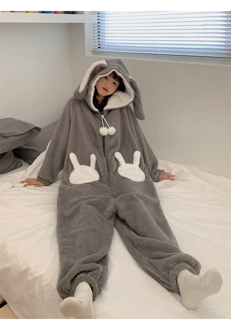 Cute Coral Velvet Winter Rabbit Onesie