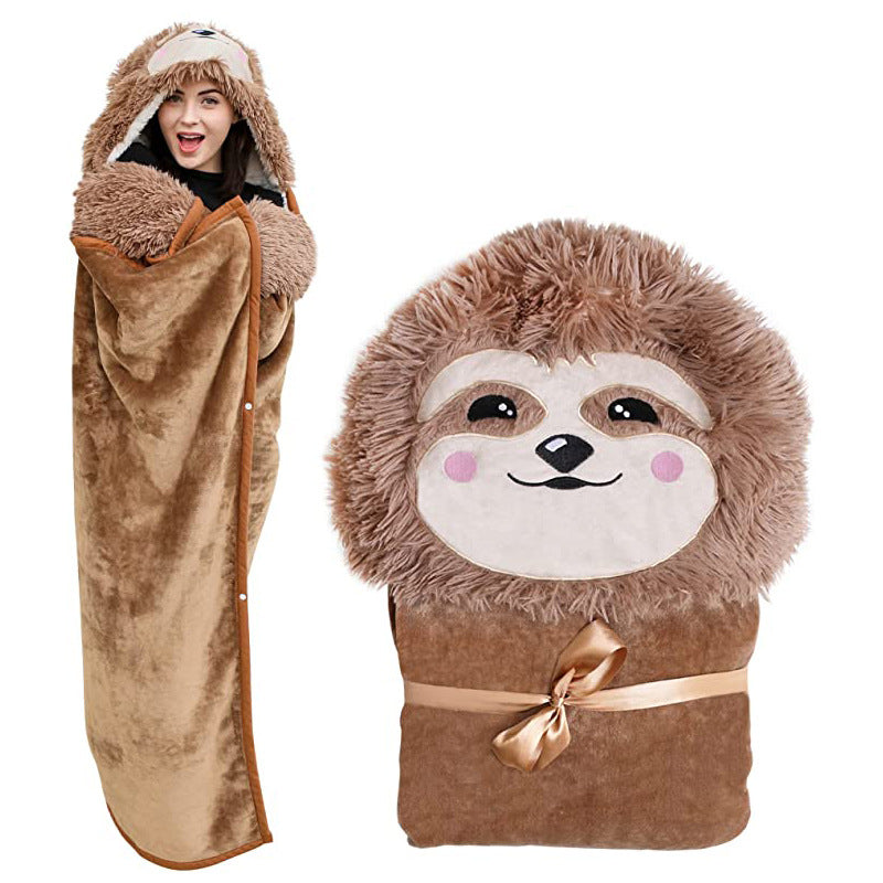 Soft Sloth Hooded Fleece Blanket Cloak
