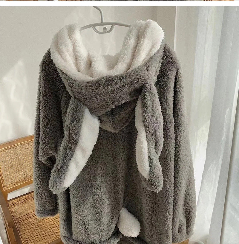 Cute Coral Velvet Winter Rabbit Onesie