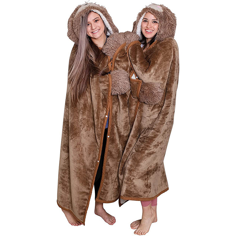 Soft Sloth Hooded Fleece Blanket Cloak