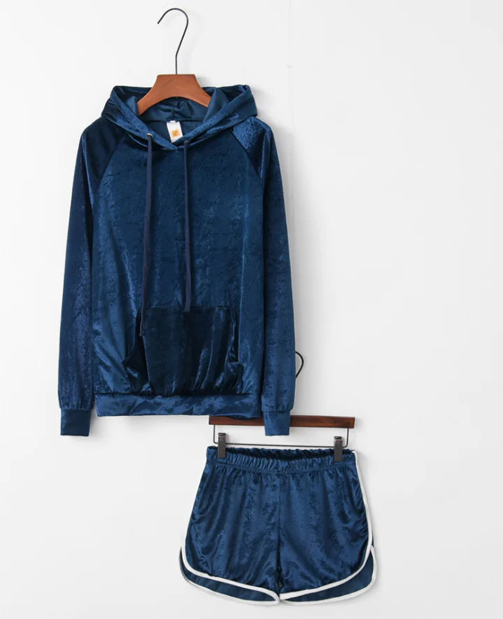 Velvet Hoodie and Shorts Set