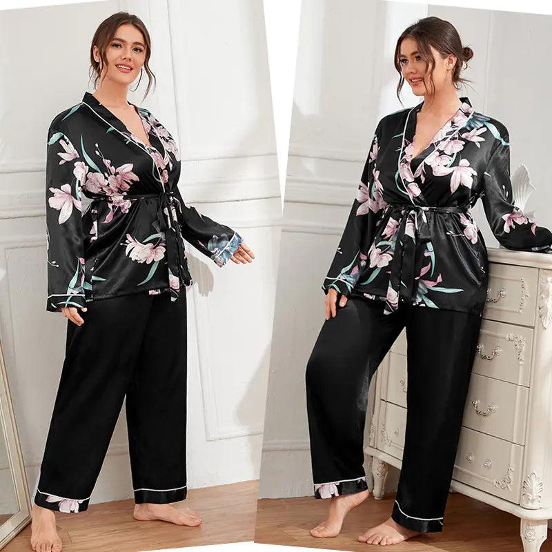 Plus Size Ladies Satin Robe & Trousers
